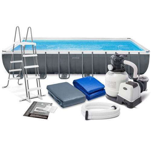 Бассейн каркасный (732х366х132см)+ песочный насос-фильтр, лестница, тент, подстилка  26364 - фото 1
